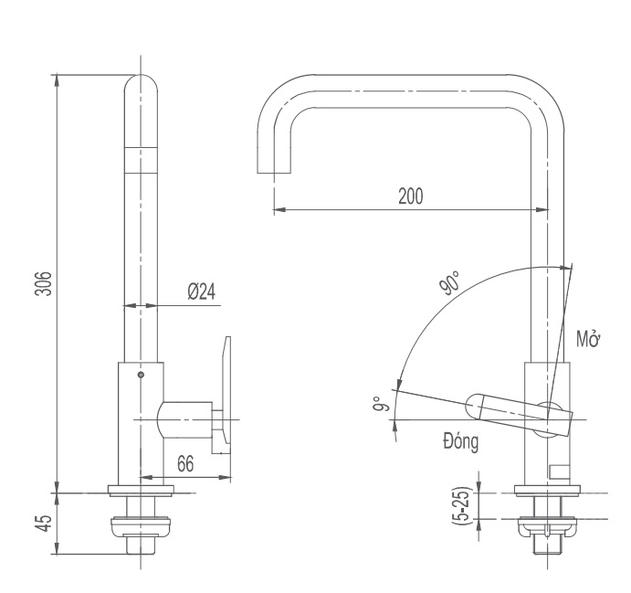 8 Bản vẽ kỹ thuật vòi bếp lạnh INAX SFV-30