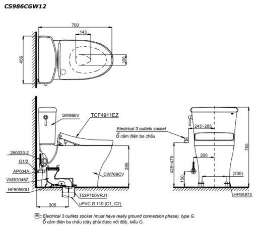 Bồn Cầu Điện Tử TOTO CS986CGW12 Nắp Rửa Washlet - Ảnh 2