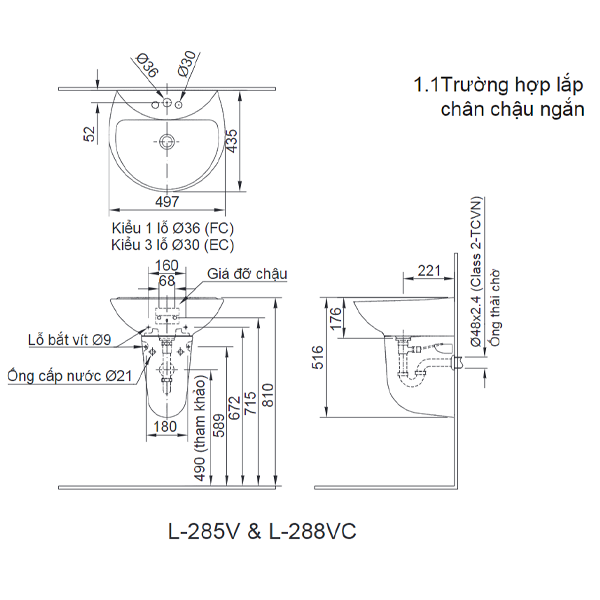 Chậu Rửa Lavabo Inax L-285V (L285V) Treo Tường 497x426 mm - Ảnh 4