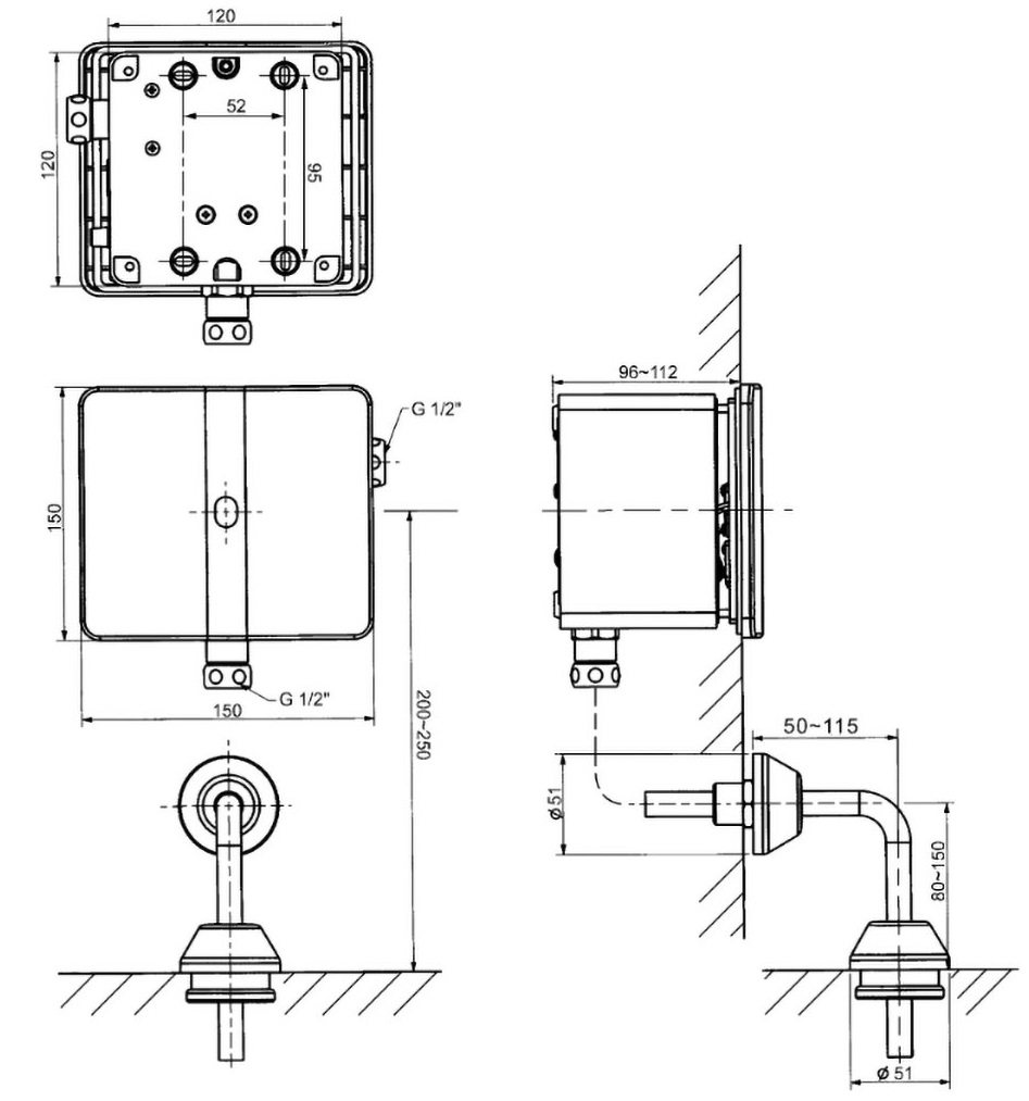 ban-ve-american-standard-wf-8604-1 Bản vẽ kích thước van xả tiểu cảm ứng American Standard WF 8604
