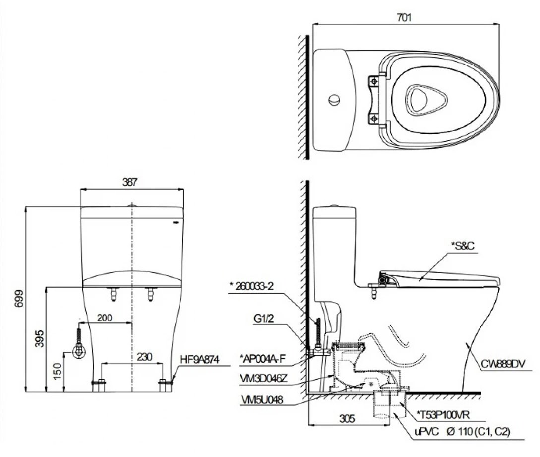 ban-ve-bon-cau-dien-tu-toto-ms889drw23 Bản vẽ kích thước bồn cầu Washlet MS889W23 TOTO