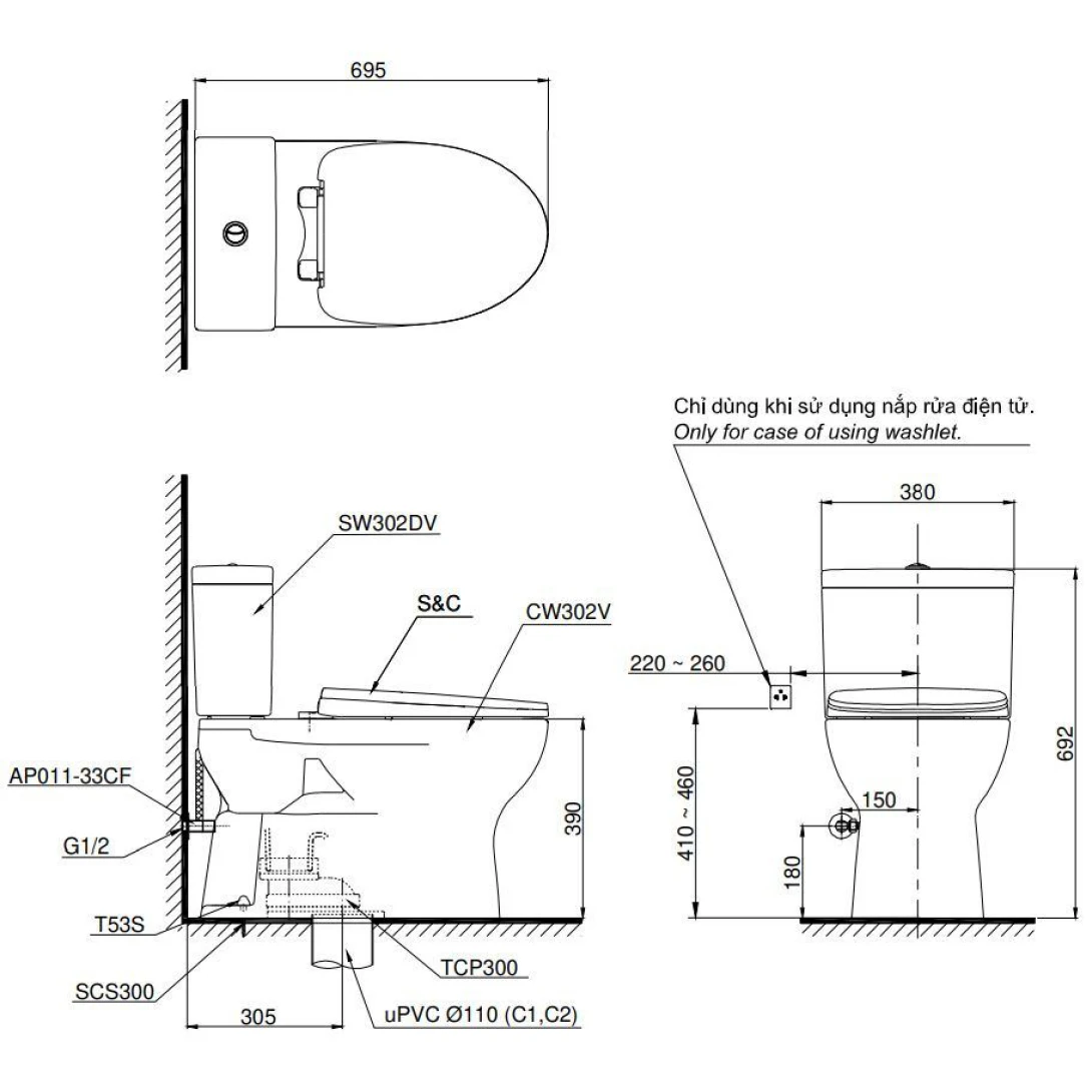 Bồn Cầu Điện Tử TOTO CS302DW14 Washlet TCF24410AAA C5 - Ảnh 2