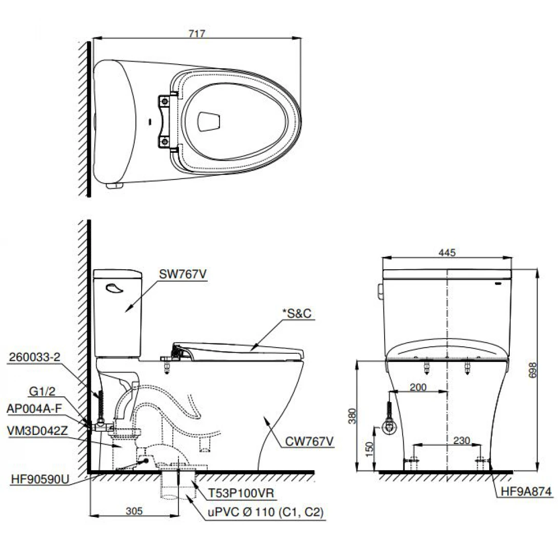 Bồn Cầu Điện Tử TOTO CS767CRW12 (CS767CW12) Nắp Washlet Giấu Dây - Ảnh 2