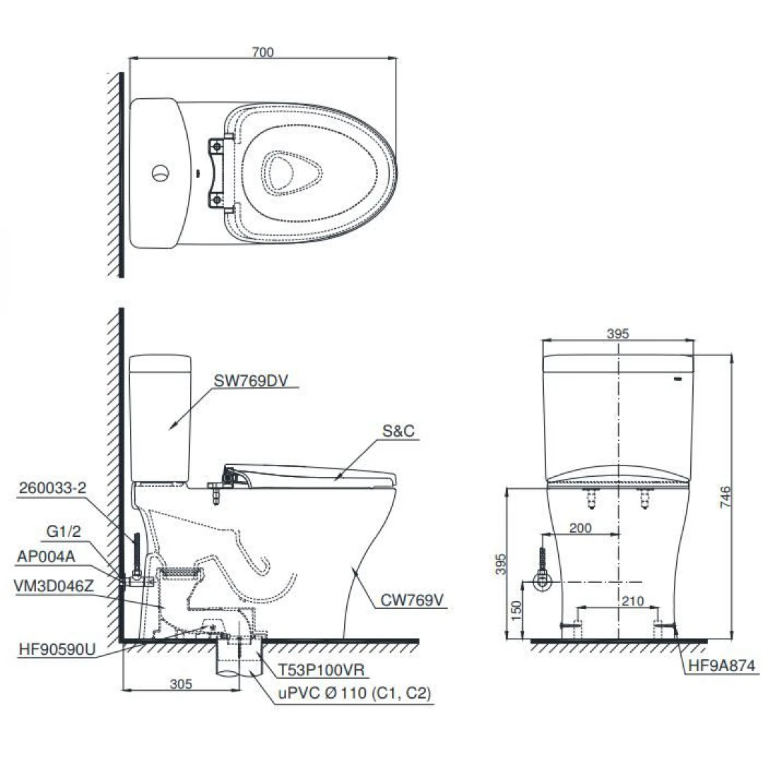 Bồn Cầu Điện Tử TOTO CS769CDRW17 Nắp Rửa Washlet TCF23460AAA C2 Giấu Dây - Ảnh 2