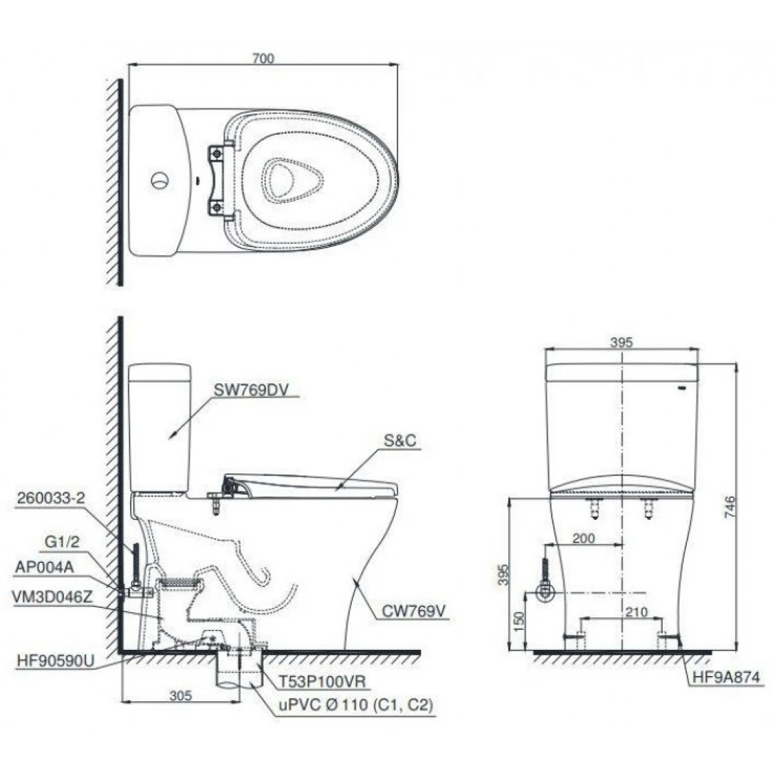 Bồn Cầu Điện Tử TOTO CS769DRW18 Nắp Rửa Washlet TCF23710AAA C2 Simple - Ảnh 2