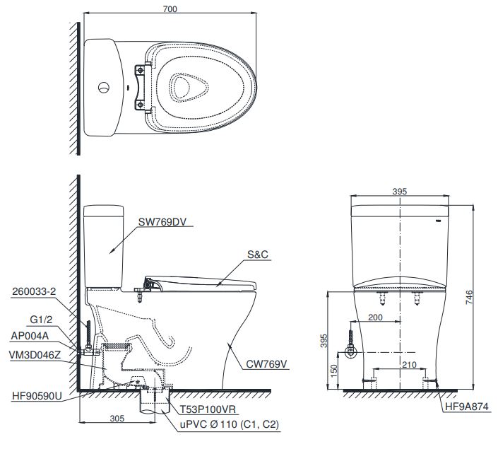 ban-ve-bon-cau-toto-cs769dt3 Bản vẽ kỹ thuật xí bệt TOTO CS769DT3