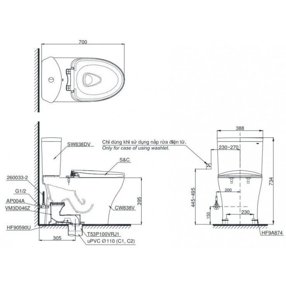 Bồn Cầu Điện Tử TOTO CS838DW18 Nắp Rửa Washlet TCF23710AAA C2 Simple - Ảnh 2