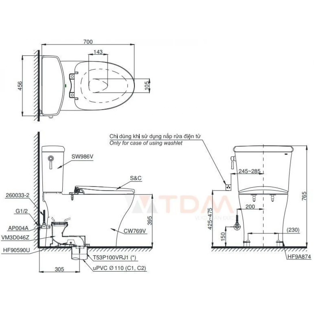 Bồn Cầu Hai Khối TOTO CS986GT9 Nắp Êm - Ảnh 10