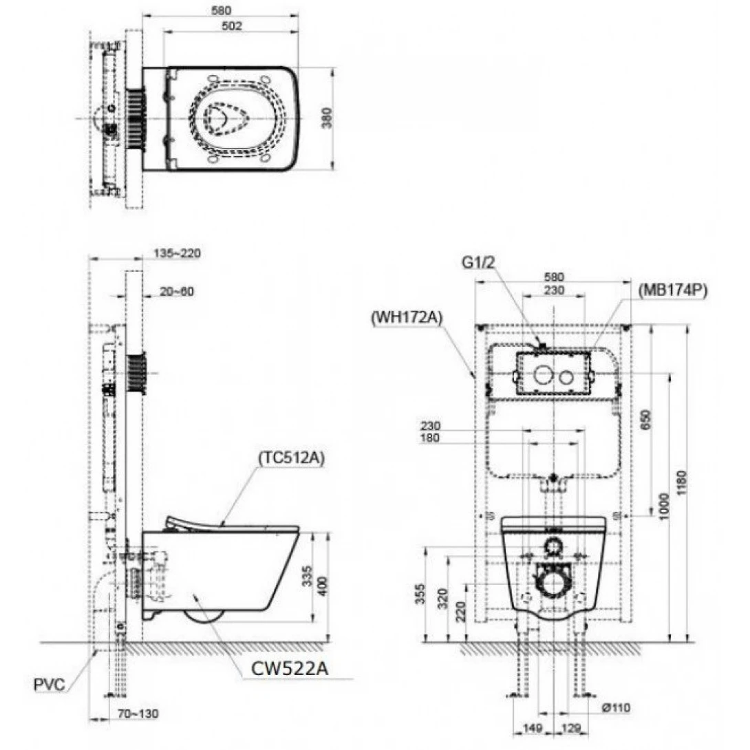 Bồn Cầu TOTO CW522A/TC512A/WH172A/MB170P#SS Treo Tường - Ảnh 2