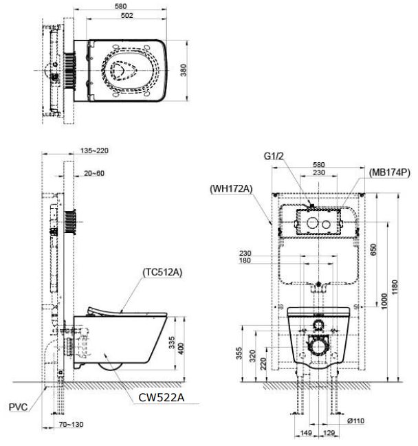 ban-ve-bon-cau-toto-cw522a-tc512a Bản vẽ kỹ thuật xí bệt CW522A#W