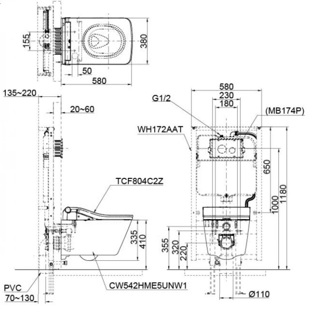 Bồn Cầu TOTO CW522EA/TCF804C2Z/WH172AAT/MB171M#SS Nắp Điện Tử Treo Tường Tự Xả Nước - Ảnh 2