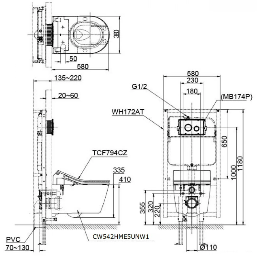 Bồn Cầu TOTO CW542HME5UNW1/TCF794CZ/WH172AT/MB175M#SS Treo Tường - Ảnh 2
