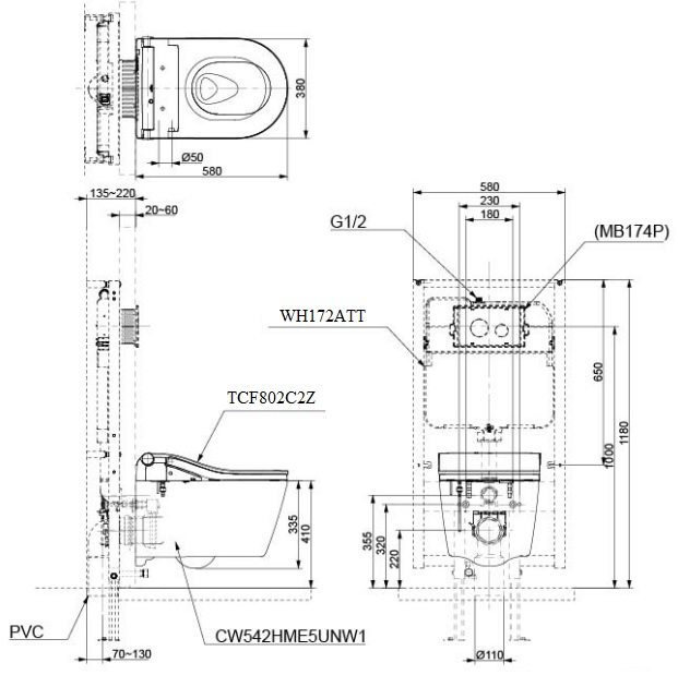 ban-ve-bon-cau-toto-cw542hme3unw1-tcf802c2z-wh172att Bản vẽ bồn cầu TOTO CW542 treo tường két nước âm
