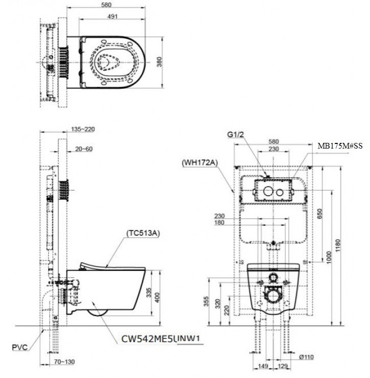 ban-ve-bon-cau-toto-cw542me5unw1-wh172a-tc513a-mb175m-ss Bản vẽ kỹ thuật bồn cầu két âm Toto CW542 ME3UNW1