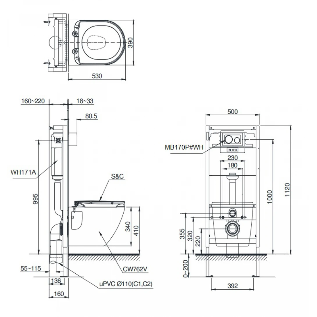 Bồn Cầu TOTO CW762/TC384CVK#W/MB170P/WH171A Treo Tường - Ảnh 2