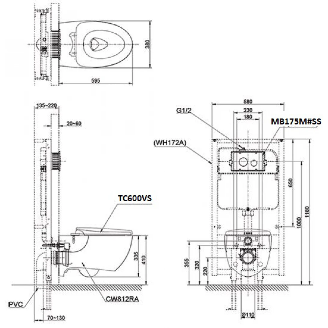 Bồn Cầu TOTO CW812RA/TC600VS/WH172A/MB175M#SS Treo Tường - Ảnh 2