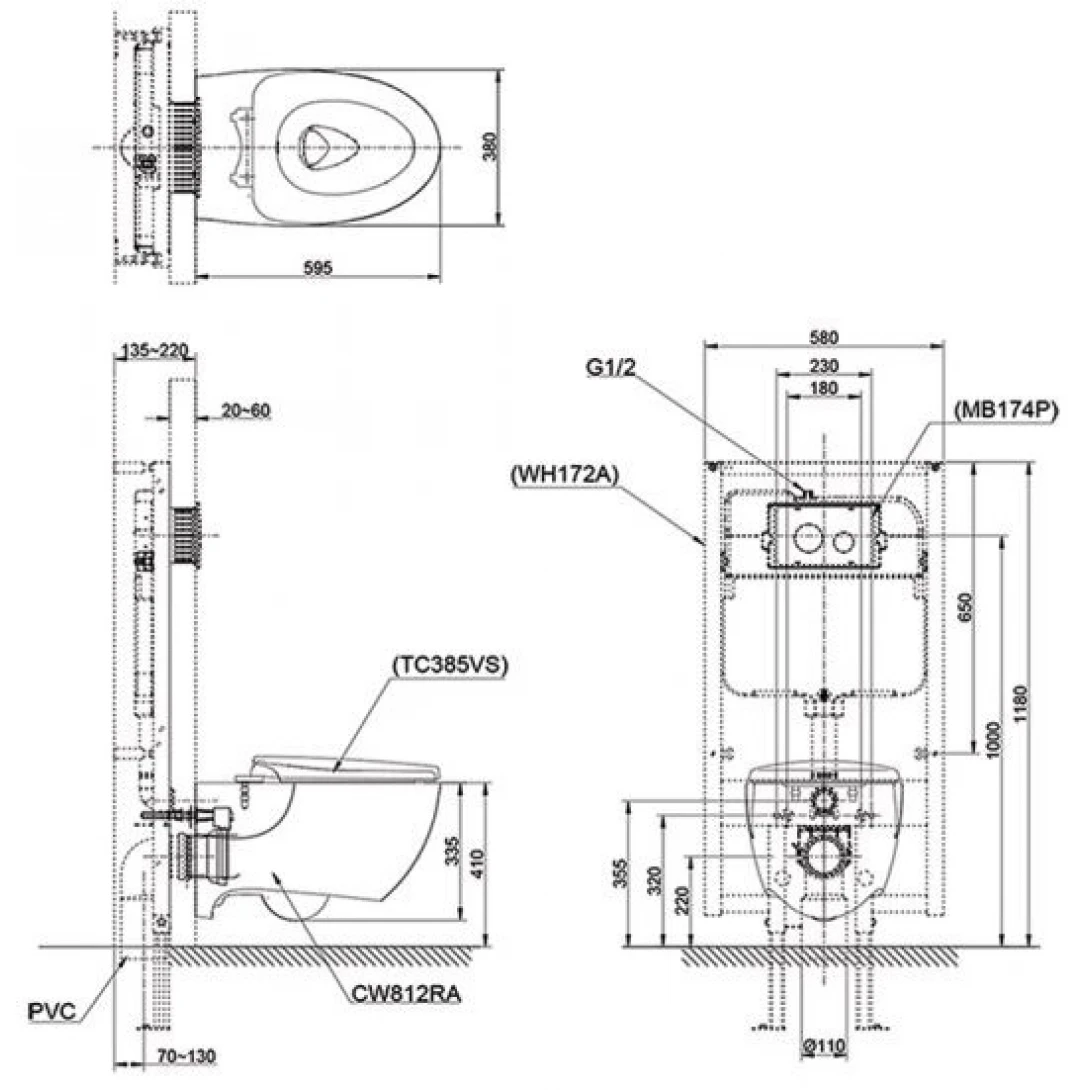Bồn Cầu TOTO CW812RA/TCF24410AAA/WH172A/MB175M#SS Nắp Điện Tử Treo Tường - Ảnh 2