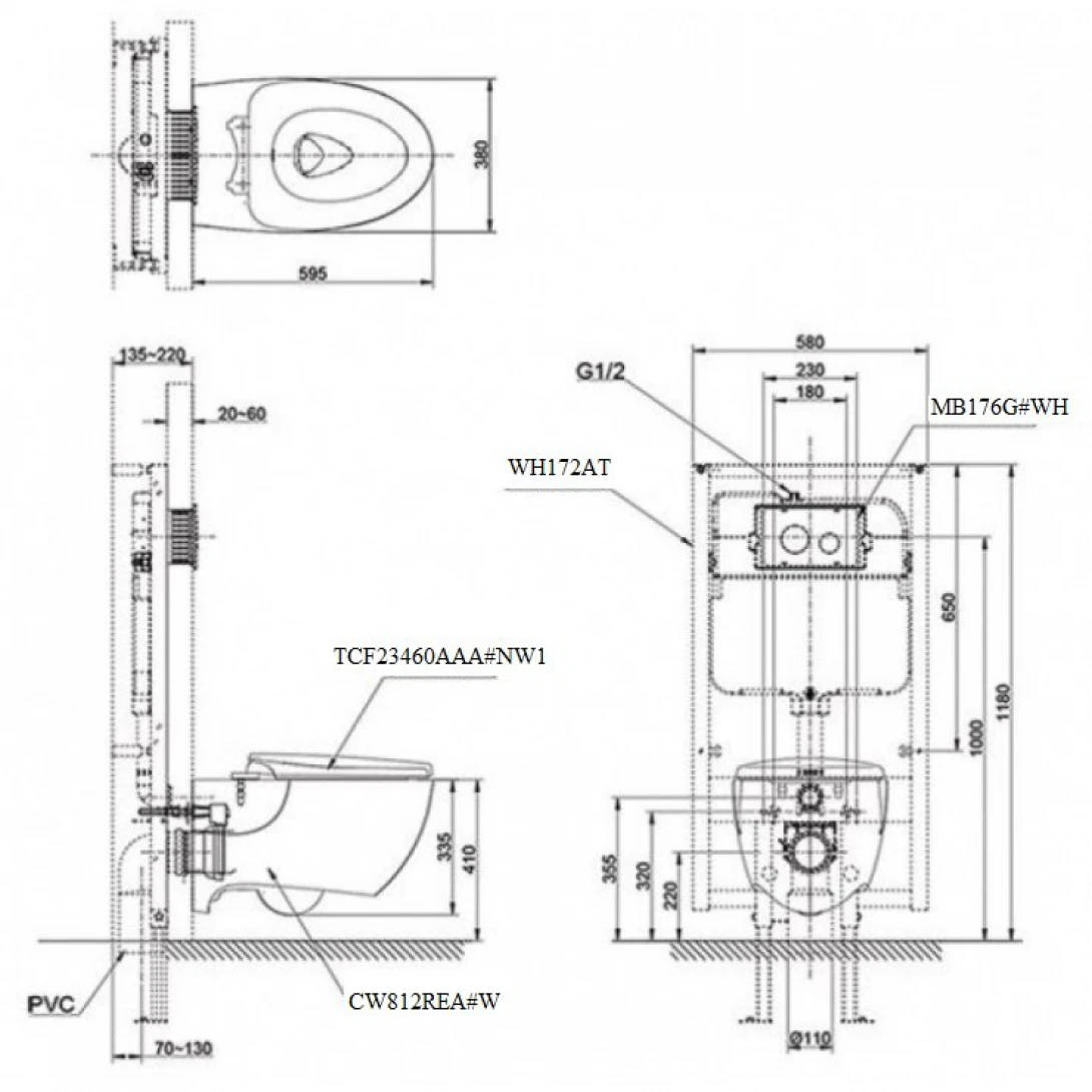 Bồn Cầu TOTO CW812REA#W TCF23460AAA#NW1 WH172AT TCA465 MB176G#WH Nắp Điện Tử Treo Tường - Ảnh 2