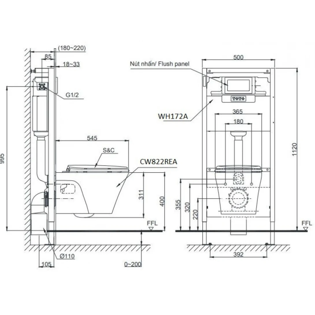 Bồn Cầu TOTO CW822REA TCF23460AAA WH172AT TCA465 MB175M#SS Nắp Điện Tử Treo Tường - Ảnh 2