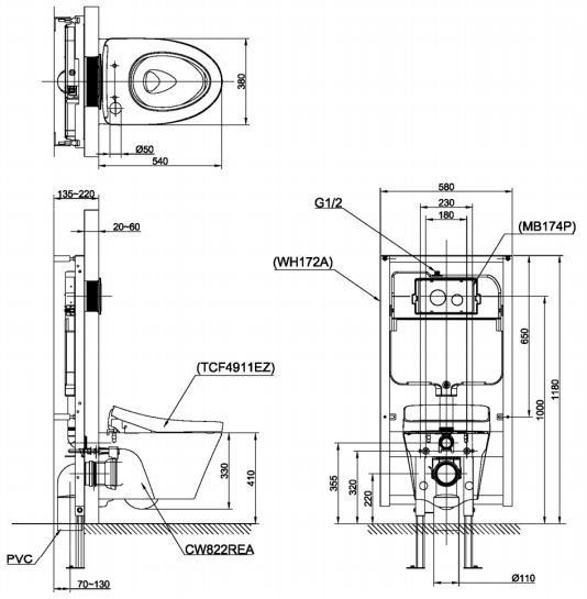 ban-ve-bon-cau-toto-cw822rea-tcf4911ez-wh172at-cta465 Bản vẽ kỹ thuật xí bệt treo tường TOTO CW 822 REA
