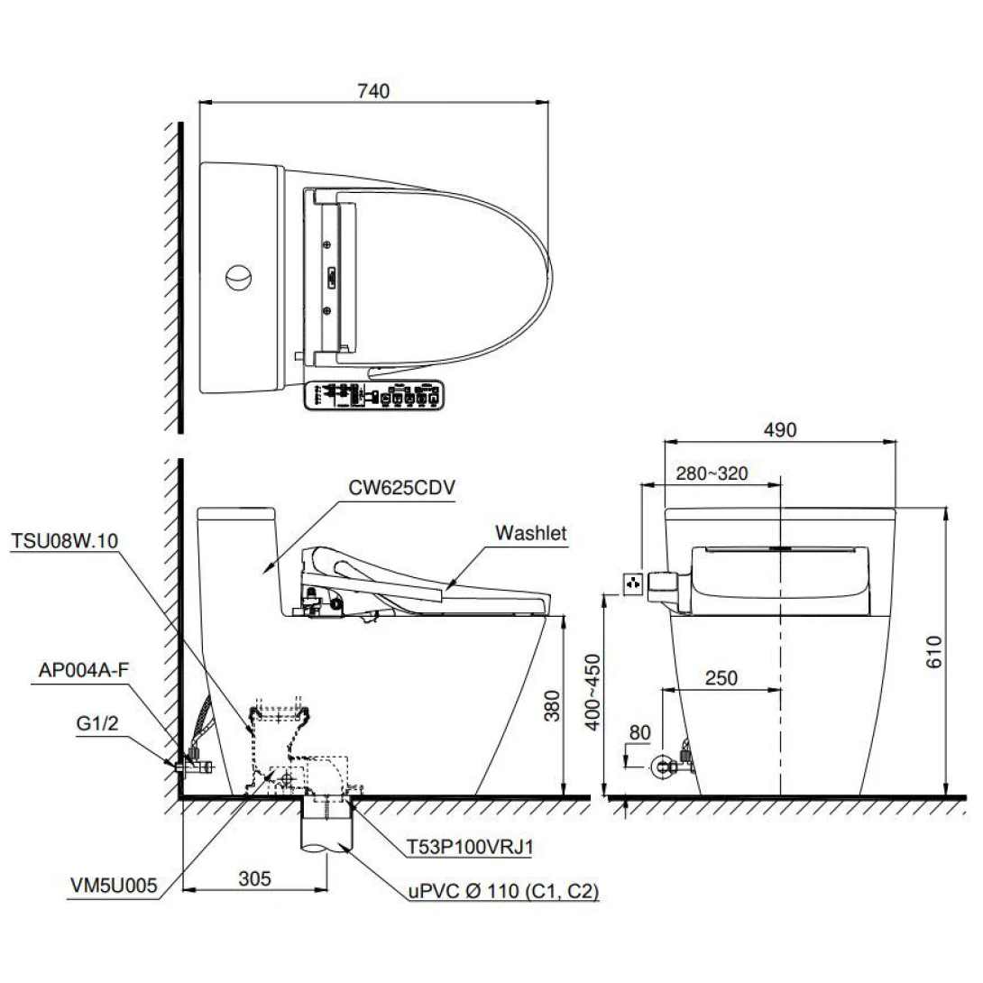 Bồn Cầu Điện Tử TOTO MS625CDW12 Nắp Washlet Giấu Dây C7 - Ảnh 2