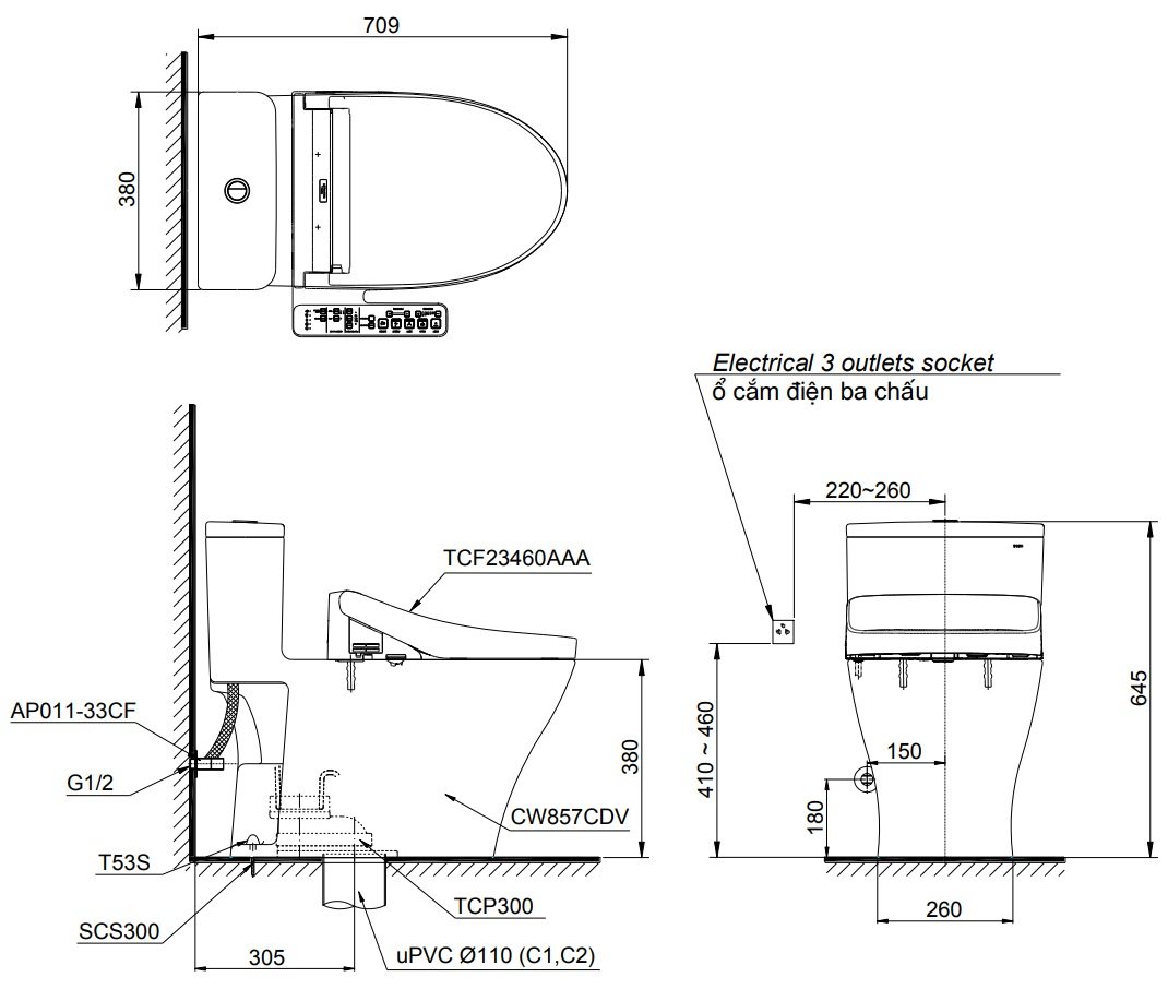 ban-ve-bon-cau-toto-ms857cdw17 Bản vẽ kích thước xí bệt Toto MS857W17