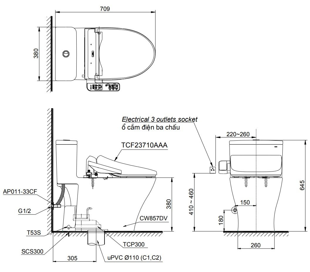 ban-ve-bon-cau-toto-ms857dw18 Bản vẽ kích thước xí bệt Toto MS857W18