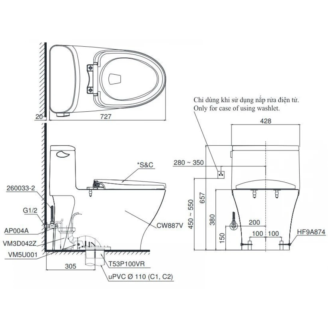 Bồn Cầu Điện Tử TOTO MS887RW16 Nắp Rửa Washlet TCF23410AAA C2 - Ảnh 2