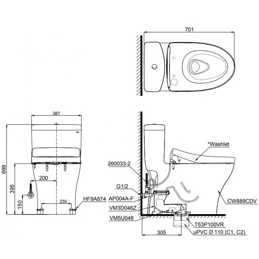 Bồn Cầu Điện Tử TOTO MS889CDRW12 (MS889CDW12) Nắp Tự Động Đóng Mở - Ảnh 2