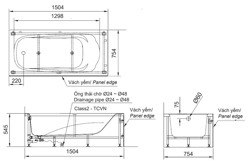 ban-ve-bon-tam-inax-fbv-1502s Bản vẽ kích thước bồn tắm INAX FBV-1502SL 1.5 mét