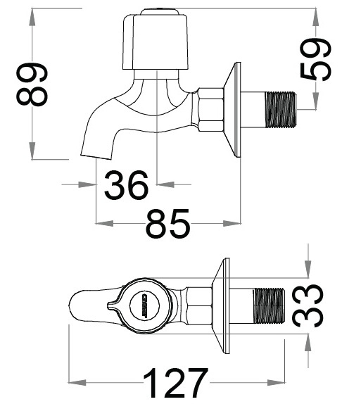 ban-ve-caesar-w037c Bản vẽ kích thước vòi nước Caesar W 037 C
