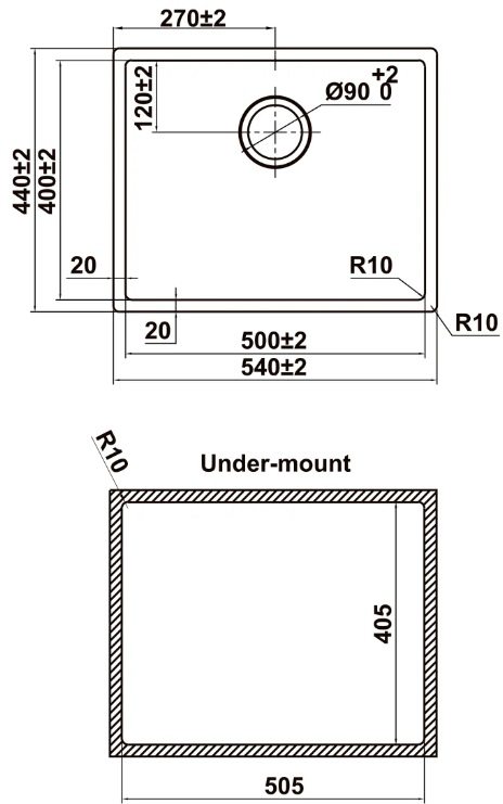 Bản vẽ chậu bếp HS24-SSN1S-540 567.24.457 Hafele 