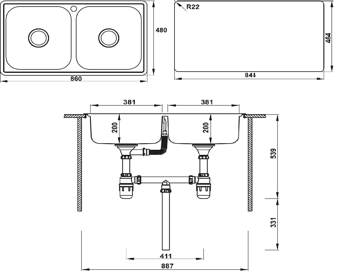 ban-ve-chau-bep-hafele-hs-sd8648-567-20-493 Bản vẽ chậu bếp inox HS20-SSN2R90M Hafele 2 hộc