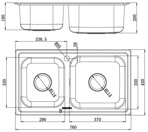 ban-ve-chau-bep-malloca-ms-2076e Bản vẽ kỹ thuật chậu inox Malloca MS 2076E rửa chén bát