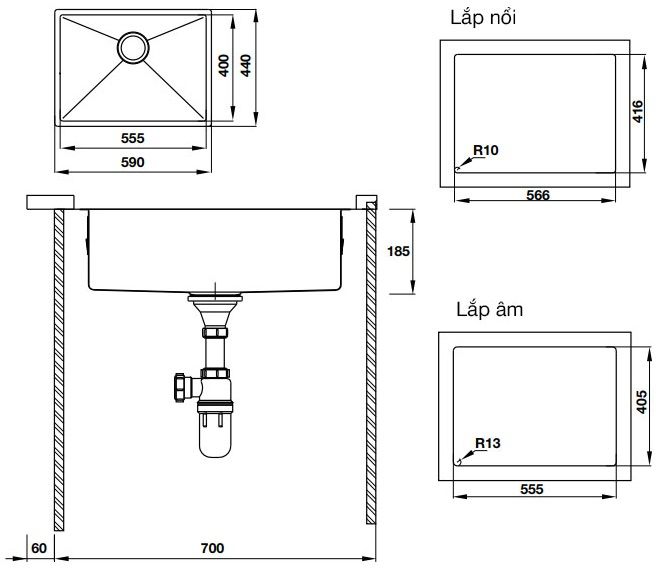 ban-ve-chau-inox-hafele-567 Bản vẽ kích thước chậu rửa bát Hafele HS19 SSN1S60 567.20.397