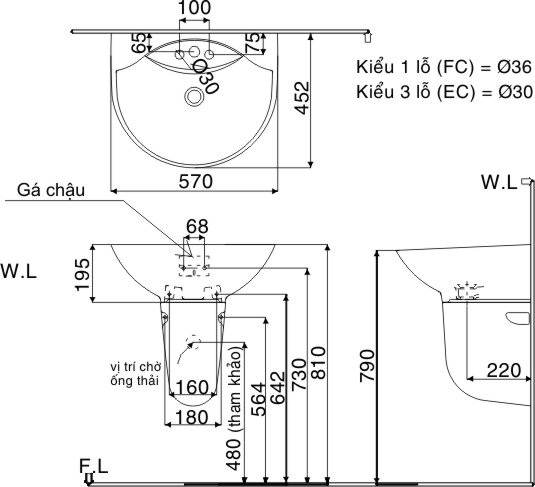 ban-ve-chau-lavabo-inax-l288v-l288vc Bản vẽ bồn rửa mặt lavabo INAX L285V kèm chân L288VC