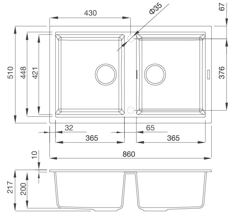 Bản vẽ kỹ thuật chậu đá Malloca K45095 rửa chén bát