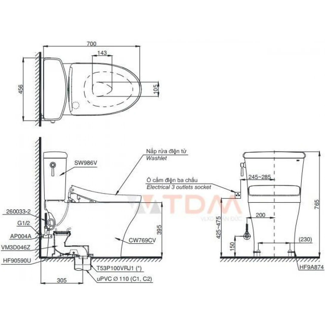 Bồn Cầu Điện Tử TOTO CS986CGW12 Nắp Rửa Washlet - Ảnh 2