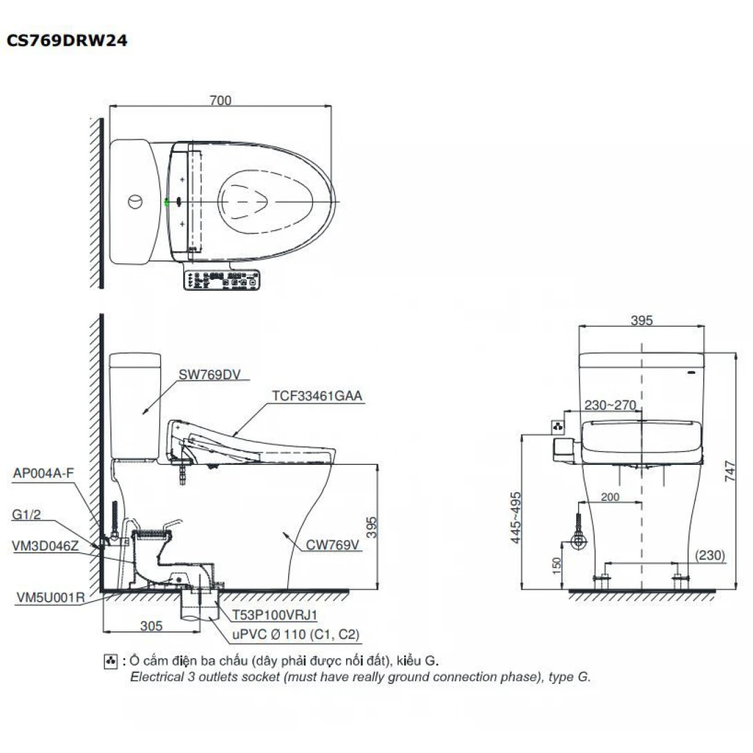 Bồn Cầu Điện Tử TOTO CS769DRW24#XW Washlet TCF33461GAA S2 - Ảnh 2
