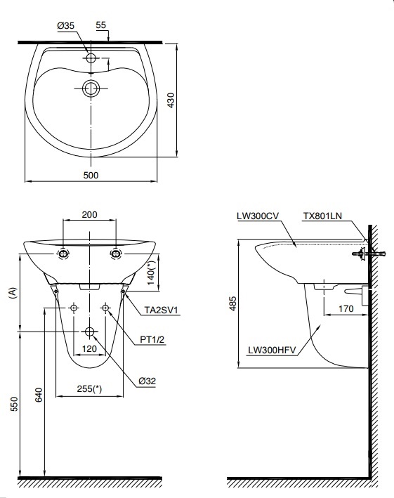 ban-ve-ky-thuat-chau-rua-mat-lavabo-toto-lht300cr Bản vẽ bồn rửa mặt lavabo TOTO LHT300CR