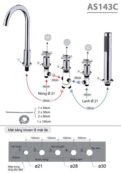 ban-ve-lap-dat-sen-xa-bon-caesar-as143c Bản vẽ hướng dẫn lắp đặt vòi xả bồn AS143 nóng lạnh Caesar