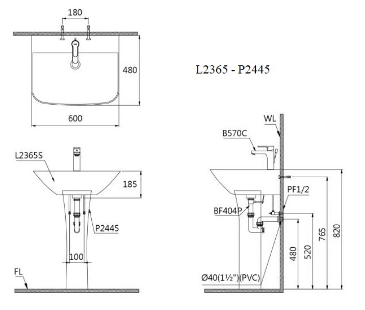 ban-ve-lavabo-caesar-treo-tuong-l2365-p2445 Bản vẽ kỹ thuật lavabo chân đứng caesar L 2365 P 2445