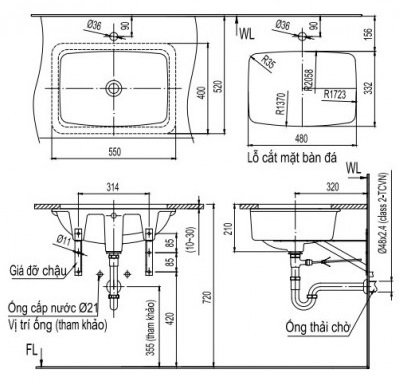ban-ve-lavabo-inax-al-2298v Bản vẽ bồn rửa mặt lavabo Inax AL-2298V