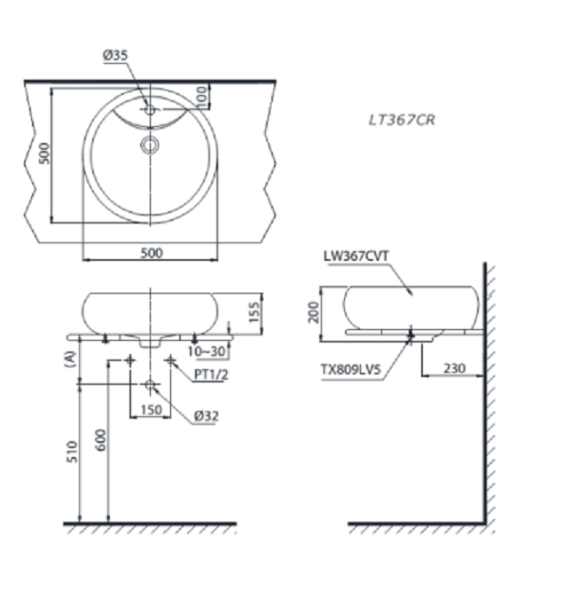 ban-ve-lavabo-toto-lt367cr Bản vẽ bồn rửa mặt TOTO LT367CR