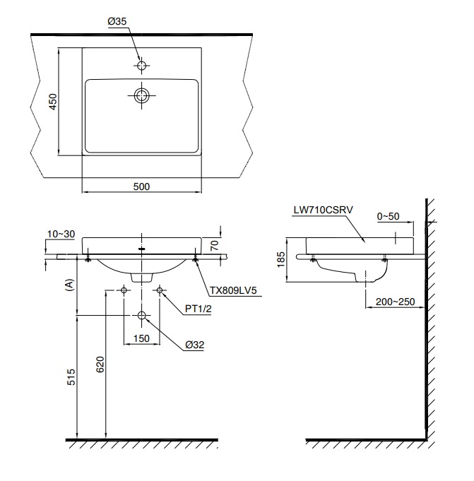 ban-ve-lavabo-toto-lt710cs Bản vẽ bồn rửa mặt TOTO LT710CS