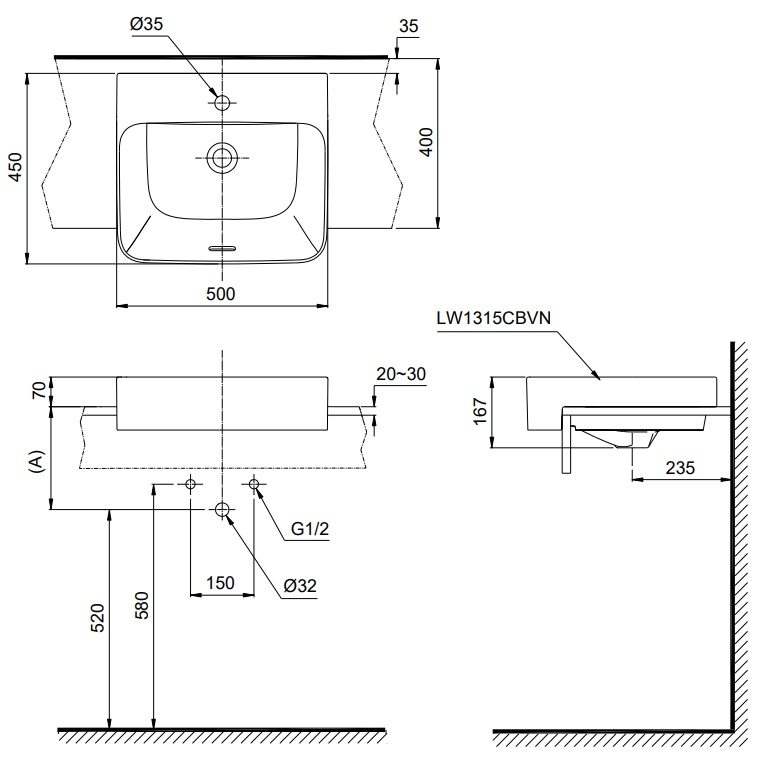 ban-ve-lavabo-toto-lw1315cbvn-xw Bản vẽ bồn rửa mặt lavabo TOTO LW1315CBVN XW