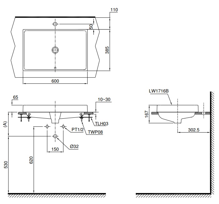 ban-ve-lavabo-toto-lw1716b Bản vẽ bồn rửa mặt lavabo TOTO 1716