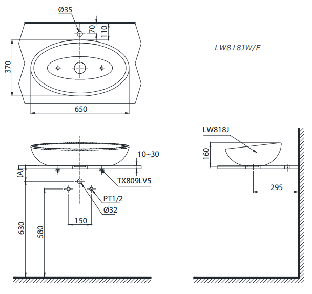 ban-ve-lavabo-toto-lw818jw Bản vẽ kỹ thuật lavabo LW818JW