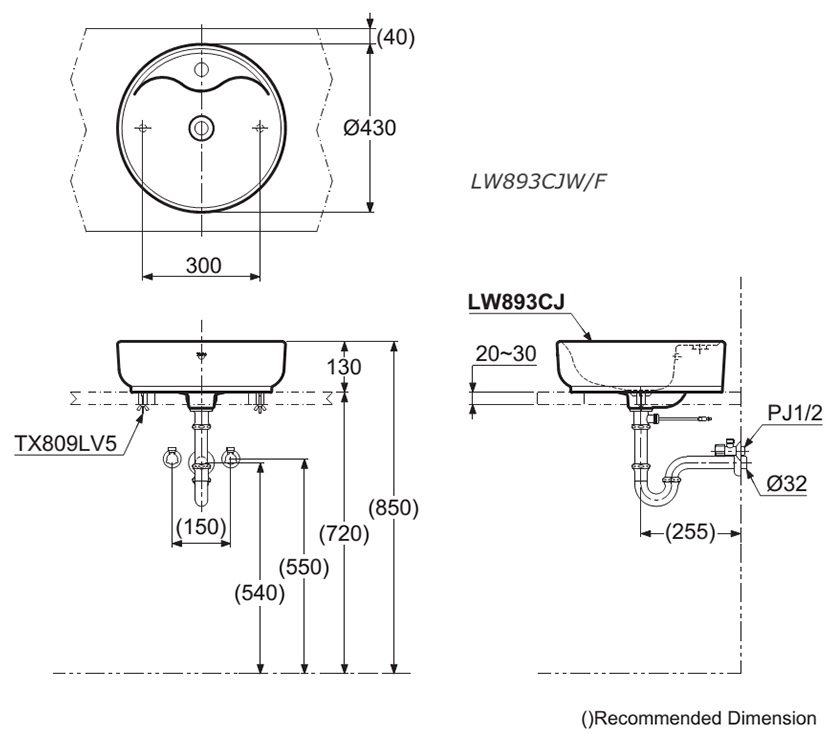 ban-ve-lavabo-toto-lw893cjw-f Bản vẽ kích thước lavabo đặt bàn TOTO LW893CJWF