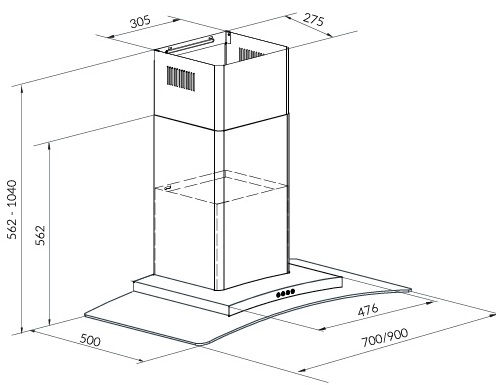 Bản vẽ máy hút khói khử mùi gắn tường EH 90AF81 Eurosun
